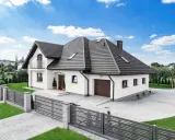 Nowoczesny dom z wielospadowym dachem, prezentujący różne rodzaje dachów.