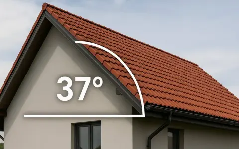 Dachówka ceramiczna na domu z kątem nachylenia 37°. Minimalne nachylenie dachu jest kluczowe dla trwałości pokrycia.