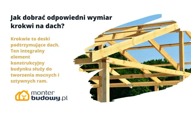 Drewniana konstrukcja dachu z widocznym rozstawem krokwi, tworząca sztywne ramy budynku.